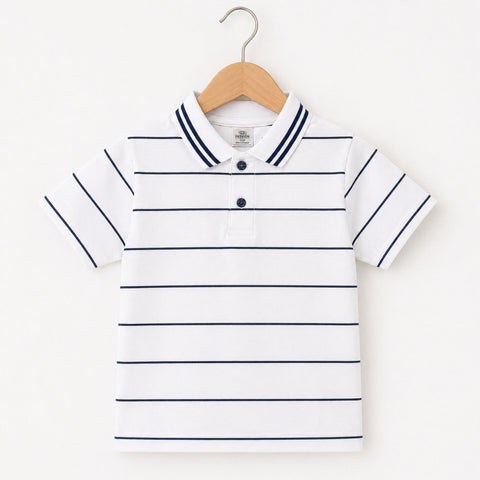 TA - Short Sleeve - Polo T-Shirt - White - Stripes