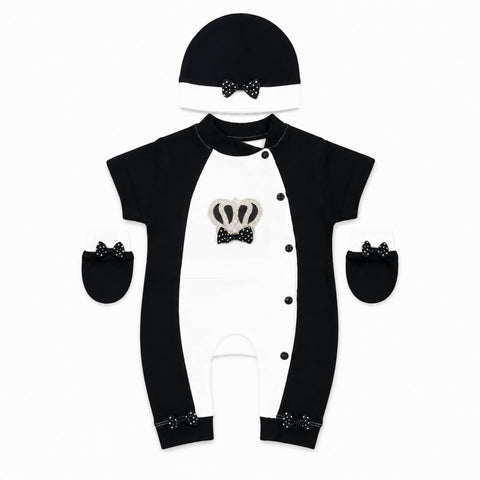 Infant Fashion Romper - Black & White - Crown & Bow - GM