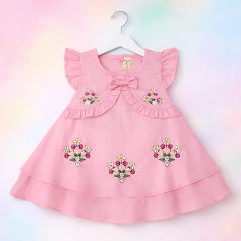 P&P - Short Sleeve - Embroidered Frock - Pink - Chain Floral