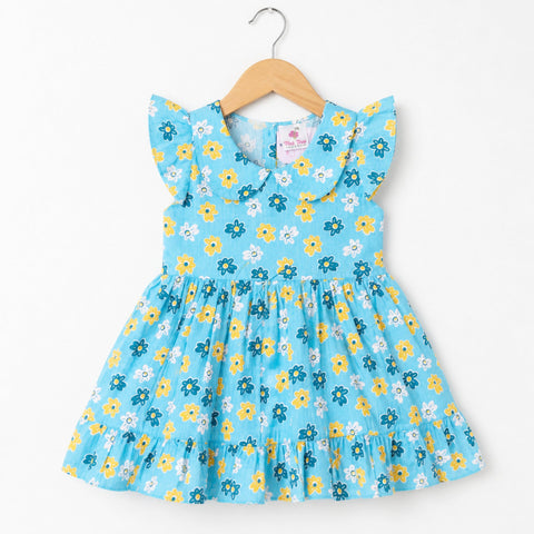 PR - Printed Frock - Blue - Colorful Flowers