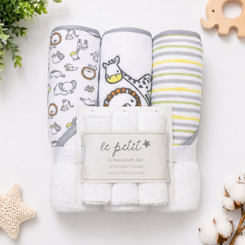 6 Pieces - Le Petit - Bath Towel Gift Set - Grey - Giraffe