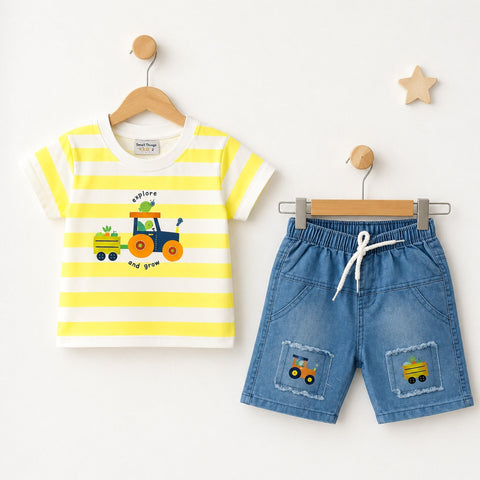 Cotton T-Shirt & Shorts - Yellow - Explore - ST