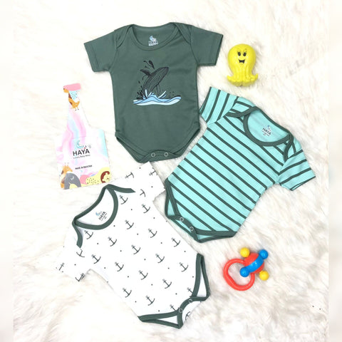 HY - Pack of 3 - Cotton Interlock - Short Sleeve - Bodysuits - Green