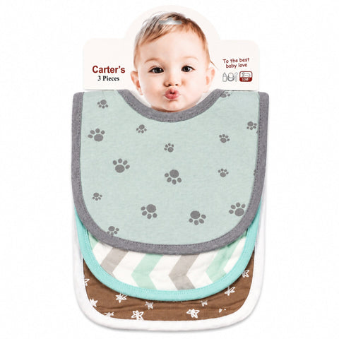 Carte - Pack of 3 -  Printed Bibs - Grey - Footprints