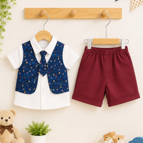 GM - 2 Pieces - Suit Set - Blue & Maron - Tie