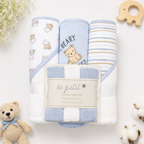 6 Pieces - Le Petit - Bath Towel Gift Set - Blue - Bear