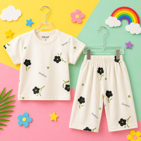 OL - 2 Pieces - Suit Set - White - Flowers