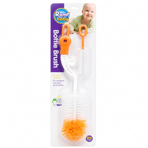 Feeder Cleaning Brush Set - 2 In 1 - Orange - Romp Baby