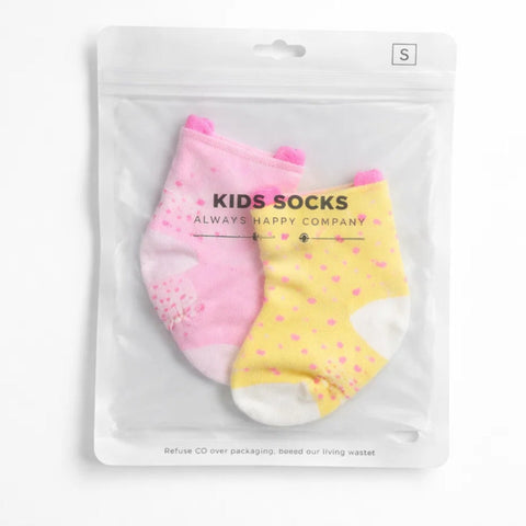 Smile - Pair of 2 Socks - Anti-Slip - Yellow & Pink (1-2Y)