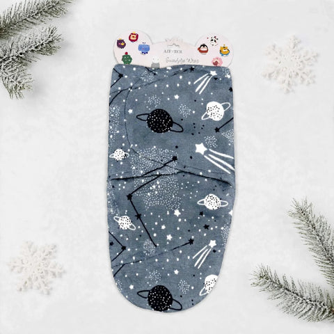 Imported Plush Fleece Newborn Adjustable Swaddle Wrap – Grey Planets | Soft Infant Baby Wrap 19×13 Inches