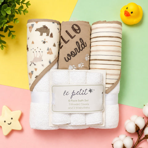 6 Pieces - Le Petit - Bath Towel Gift Set - Brown - World