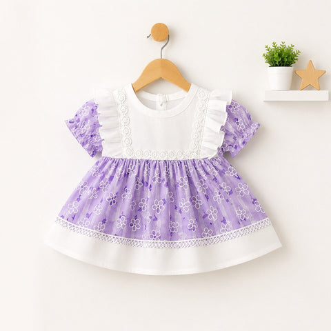 Infant Frock Set - 2 Pieces - Floral - Purple