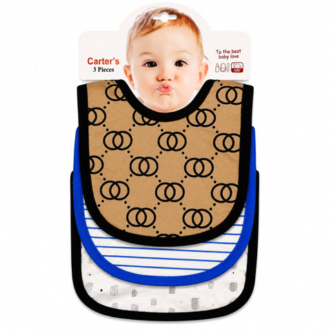 Carte - Pack of 3 -  Printed Bibs - Brown - Channel