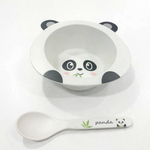 2 Pieces - Bamboo Fiber - Feeding Set - White - Panda