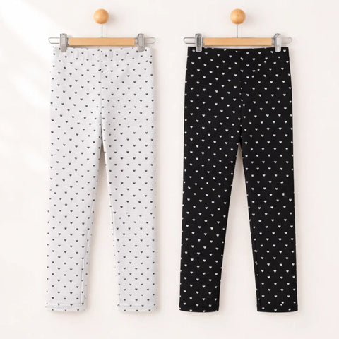 Pack of 2 - Printed - Trouser Tights - Black & Grey - Hearts