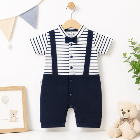 DB - Fashion Romper - Black - Bow & Stripes