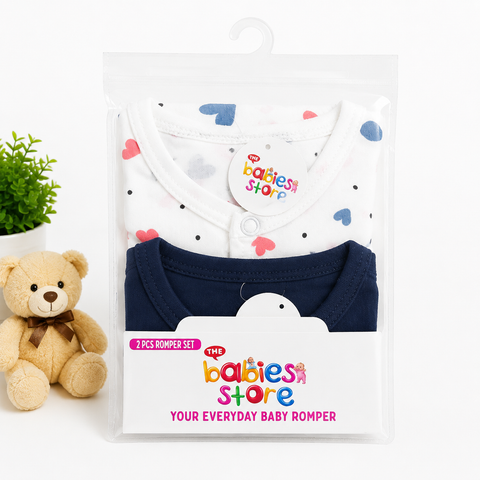 Close Feet Rompers - Pack of 2 - Navy & White - Hearts - TBS