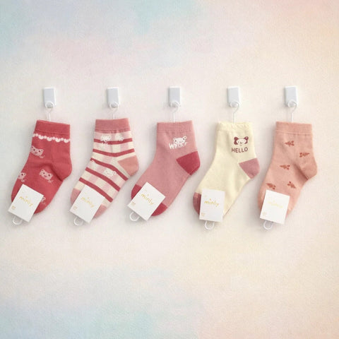 Tini Bear - Pair of 5 Socks - Hello Cat  - (Age 1-3Y)