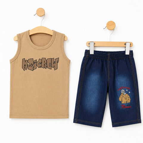 TT - Cotton Jersey - Sando & Denim Short - Brown - Grow