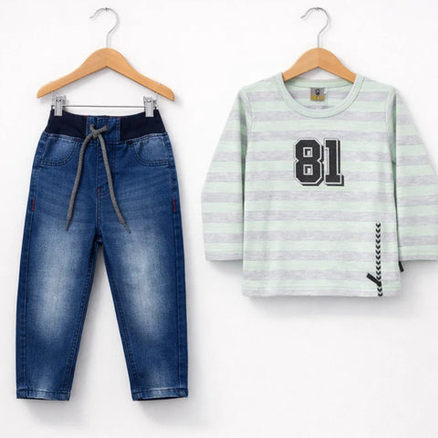 KW - 2 Pieces - Suit Set - Green - Stripe 81