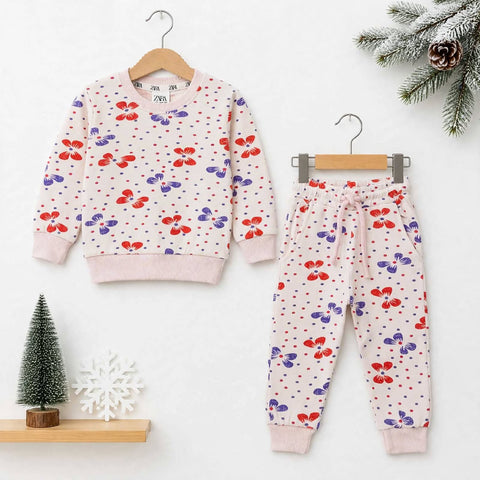 Kids Fleece Winter Suit Set Light Pink Polka – 2 Piece Shirt & Trouser – 18 Months to 5 Years