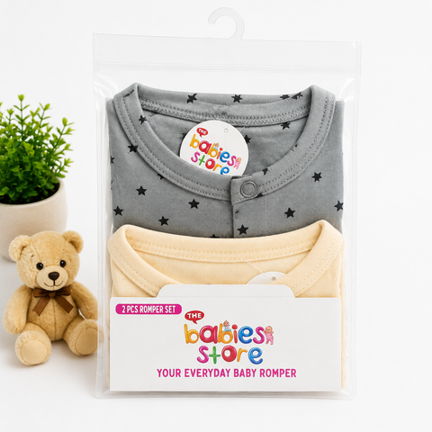 Close Feet Rompers - Pack of 2 - Grey & Yellow - Stars - TBS