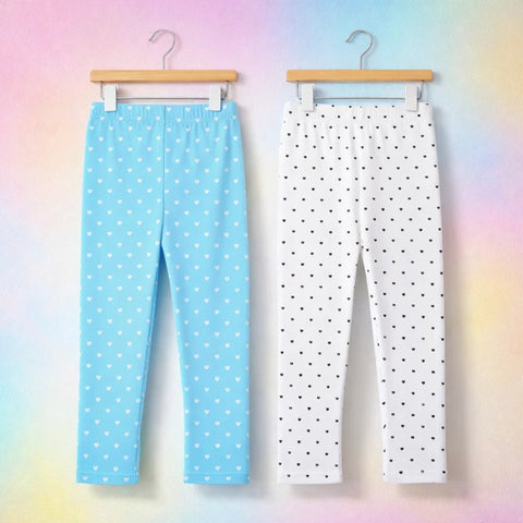 Pack of 2 - Printed - Trouser Tights - White & Blue - Hearts