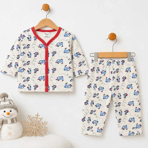 Terry Baby Night Suit – White Aeroplane | Winter Nightwear 3 Months–6 Years