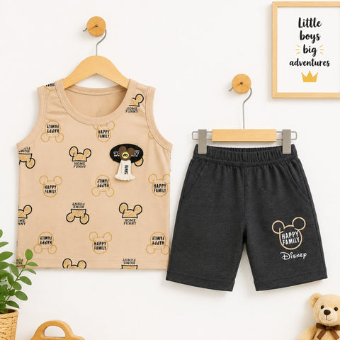 KM - Cotton Jersey - Sando & Short - Light Brown - Home Family