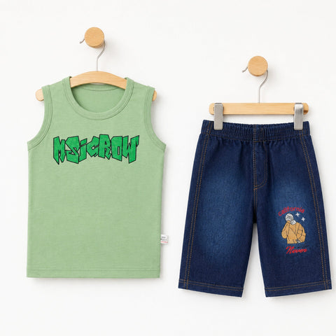 TT - Cotton Jersey - Sando & Denim Short - Green - Grow
