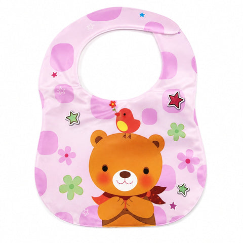 Baby Bib - Pink - Flowers & Bear