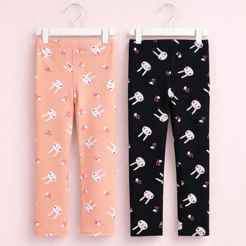 Pack of 2 - Printed - Trouser Tights - Black & Pink - Love