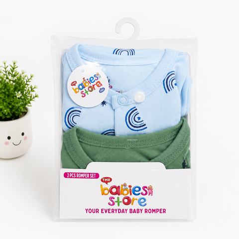 Close Feet Rompers - Pack of 2 - Blue & Green - Rainbow - TBS