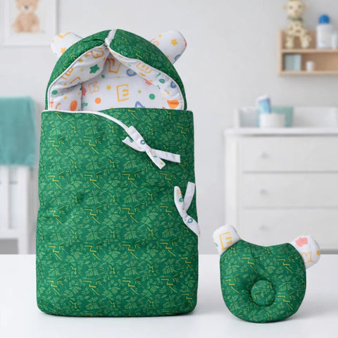 Cotton - Hooded Carry Nest - Green - Leaves - 26