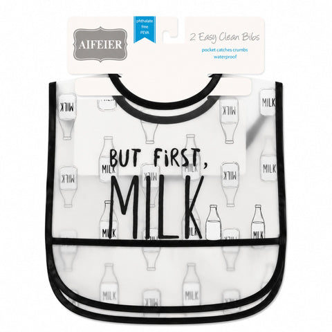 Waterproof Plastic Bibs - Pack of 2 - Milk