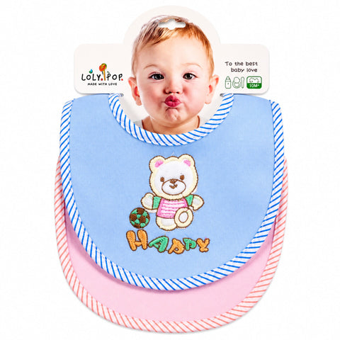 Newborn Pack of 2 Bibs - Bear - Blue & Pink