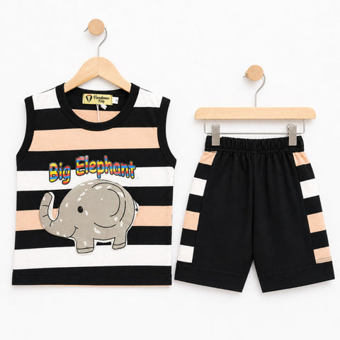 Cotton Jersey - Sando & Short - Pink & Black - Elephant