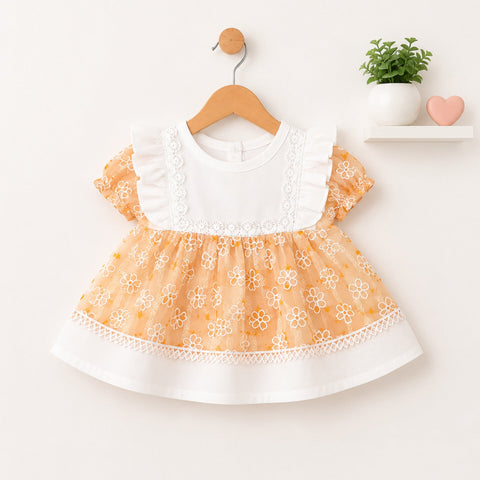 Infant Frock Set - 2 Pieces - Floral - Peach