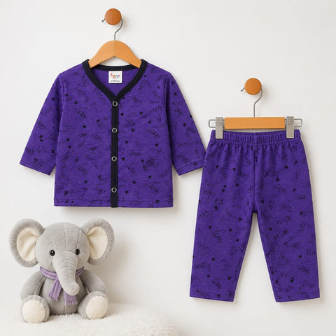 Terry Baby Night Suit – Purple Love | Winter Nightwear 3 Months–6 Years