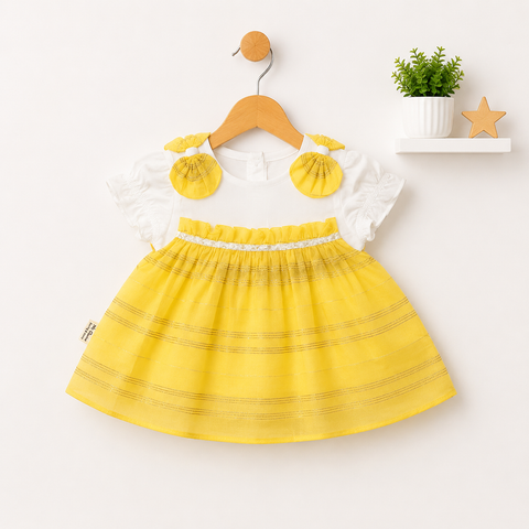 Infant Frock Set - 3 Pieces - Stripes - Yellow