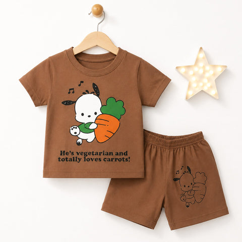 Cotton Jersey T-Shirt & Shorts - Brown - Rabbit